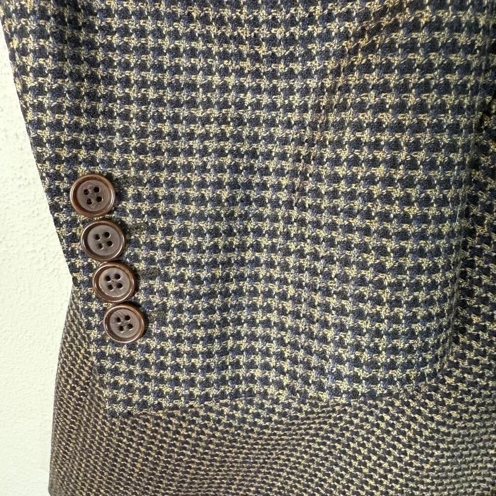 Canali Blazer Mens 40R Wool Brown Blue Houndstooth 3-Btn Made Italy Sport Coat